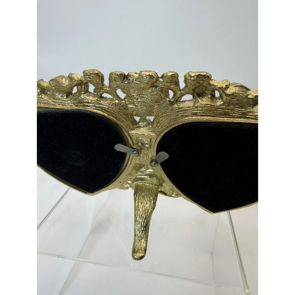 Victoria's Secret Double Heart Vintage Brass Floral Rose Picture Frame